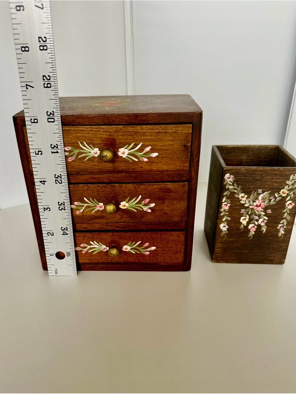Wooden Hand Painted Flower Storage 3-Drawer and Pen/Pencil Hand Painted Cup - Picture 3 of 11